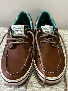 XTratuf Salmon Sisters Women 9 Brown Boat Shoes Teal Lining